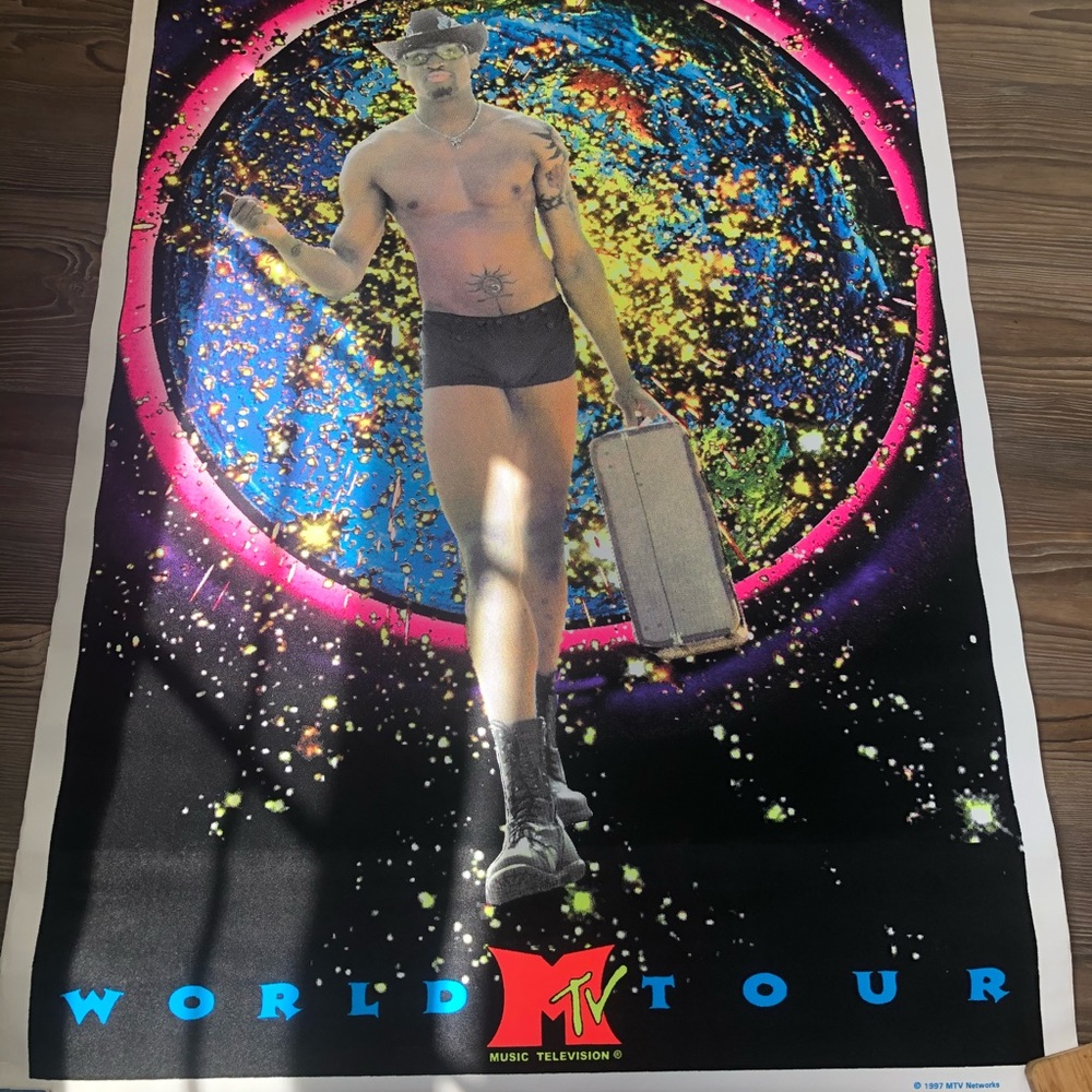Vintage Dennis Rodman MTV World Tour Poster Black Light Felt